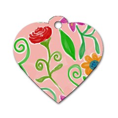 Background Colorful Floral Flowers Dog Tag Heart (two Sides)