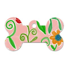 Background Colorful Floral Flowers Dog Tag Bone (one Side)