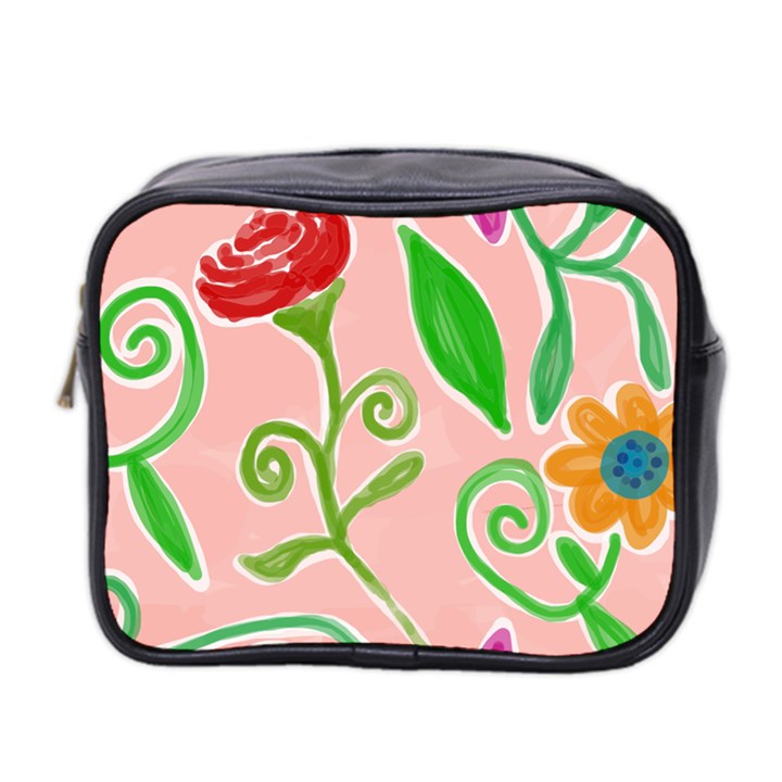 Background Colorful Floral Flowers Mini Toiletries Bag (Two Sides)