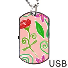 Background Colorful Floral Flowers Dog Tag Usb Flash (two Sides)