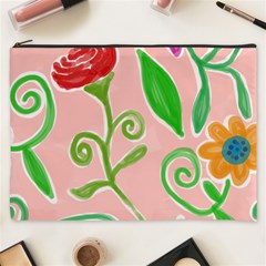 Background Colorful Floral Flowers Cosmetic Bag (xxxl)