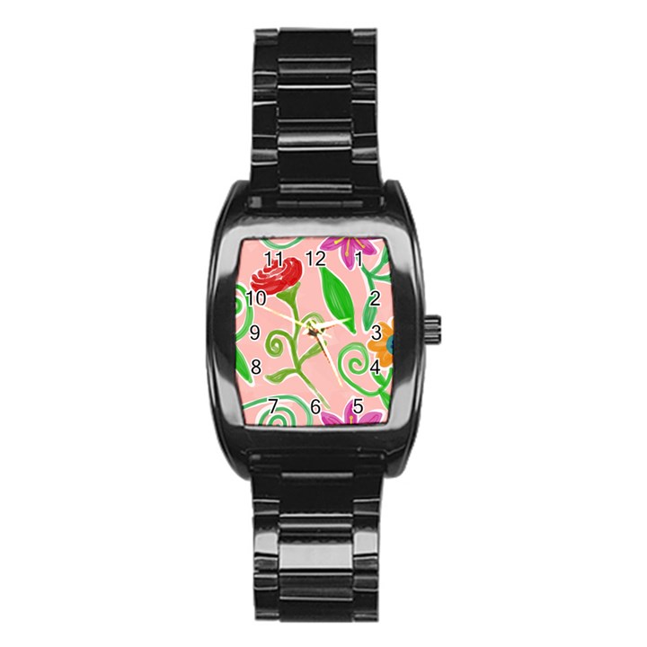 Background Colorful Floral Flowers Stainless Steel Barrel Watch