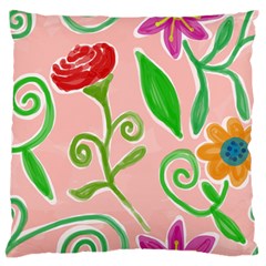 Background Colorful Floral Flowers Large Flano Cushion Case (two Sides)