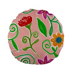 Background Colorful Floral Flowers Standard 15  Premium Flano Round Cushions