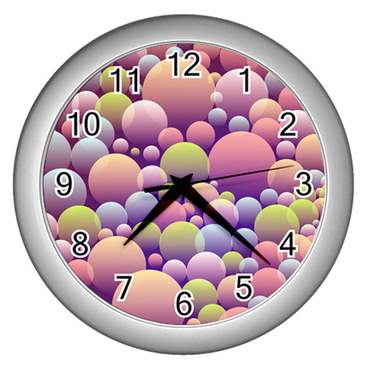 Abstract Background Circle Bubbles Wall Clock (Silver)