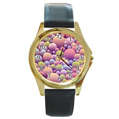 Abstract Background Circle Bubbles Round Gold Metal Watch by HermanTelo