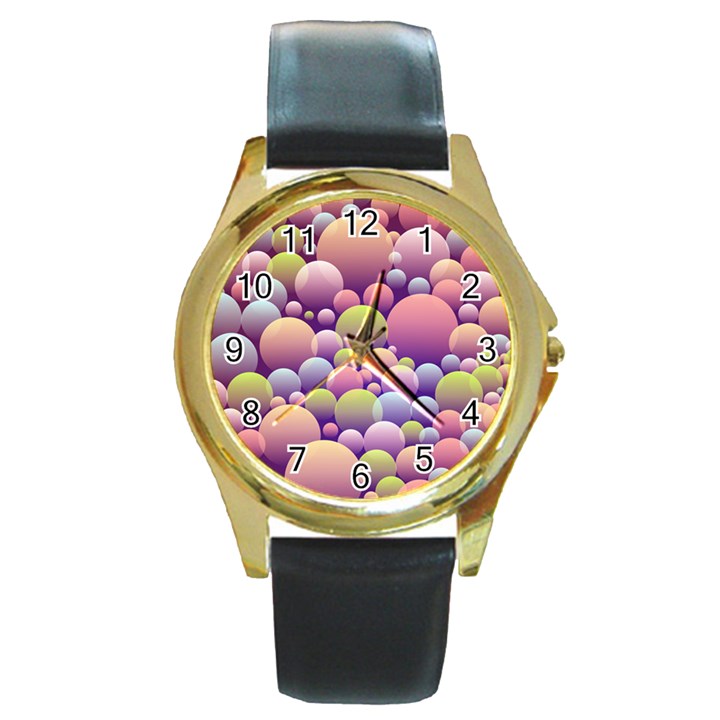 Abstract Background Circle Bubbles Round Gold Metal Watch