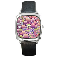 Abstract Background Circle Bubbles Square Metal Watch