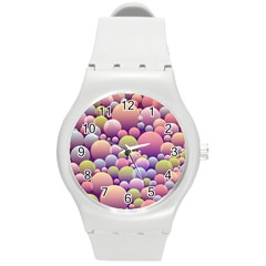 Abstract Background Circle Bubbles Round Plastic Sport Watch (m) by HermanTelo