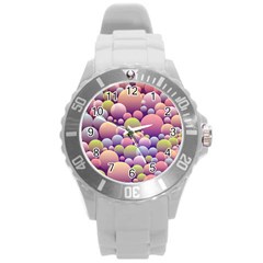 Abstract Background Circle Bubbles Round Plastic Sport Watch (l)