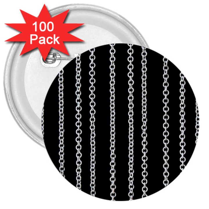 Chains Black Design Metal Iron 3  Buttons (100 pack) 