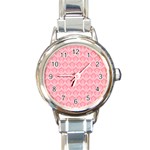 Damask Floral Design Seamless Round Italian Charm Watch Front