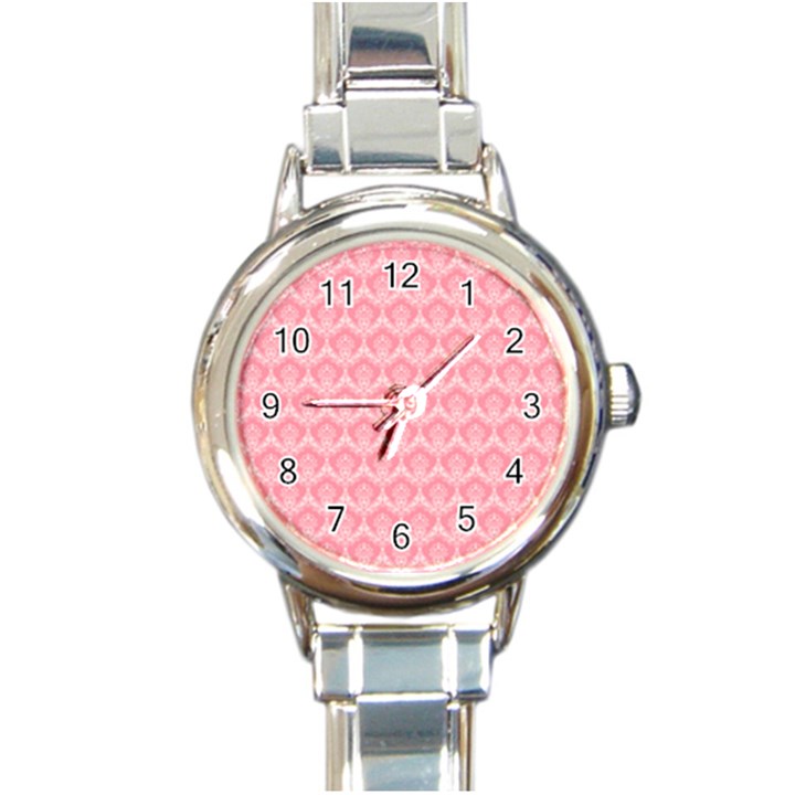 Damask Floral Design Seamless Round Italian Charm Watch