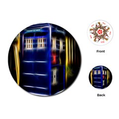 Famous Blue Police Box Playing Cards (round) by HermanTelo