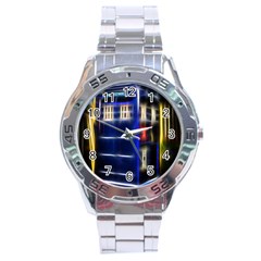 Famous Blue Police Box Stainless Steel Analogue Watch