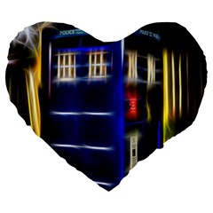 Famous Blue Police Box Large 19  Premium Flano Heart Shape Cushions