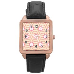 Floral Design Seamless Wallpaper Rose Gold Leather Watch 