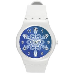 Flake Crystal Snow Winter Ice Round Plastic Sport Watch (m) by HermanTelo