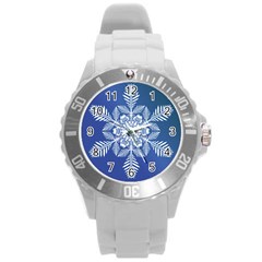 Flake Crystal Snow Winter Ice Round Plastic Sport Watch (l) by HermanTelo