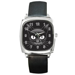 Grey Eyes Kitty Cat Square Metal Watch