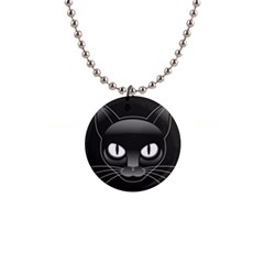 Grey Eyes Kitty Cat 1  Button Necklace by HermanTelo