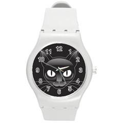 Grey Eyes Kitty Cat Round Plastic Sport Watch (m) by HermanTelo