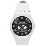 Grey Eyes Kitty Cat Round Plastic Sport Watch (M) Front