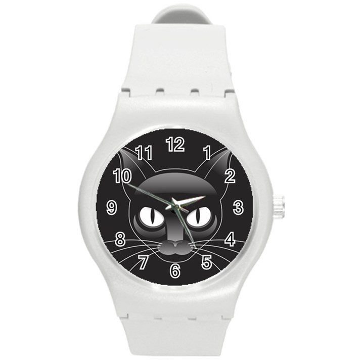 Grey Eyes Kitty Cat Round Plastic Sport Watch (M)