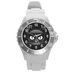 Grey Eyes Kitty Cat Round Plastic Sport Watch (l) by HermanTelo