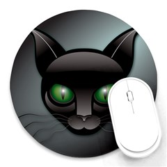 Green Eyes Kitty Cat Round Mousepads by HermanTelo