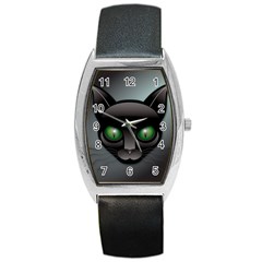 Green Eyes Kitty Cat Barrel Style Metal Watch