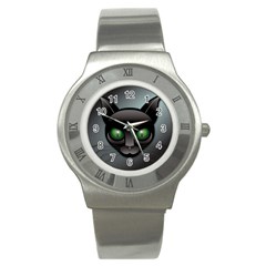 Green Eyes Kitty Cat Stainless Steel Watch