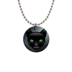 Green Eyes Kitty Cat 1  Button Necklace