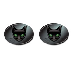 Green Eyes Kitty Cat Cufflinks (oval)