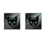 Green Eyes Kitty Cat Cufflinks (Square) Front(Pair)