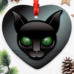 Green Eyes Kitty Cat Heart Ornament (two Sides)