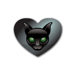 Green Eyes Kitty Cat Heart Coaster (4 Pack) 