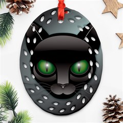 Green Eyes Kitty Cat Ornament (oval Filigree) by HermanTelo