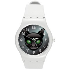 Green Eyes Kitty Cat Round Plastic Sport Watch (m) by HermanTelo