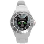 Green Eyes Kitty Cat Round Plastic Sport Watch (L) Front