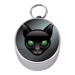 Green Eyes Kitty Cat Mini Silver Compasses