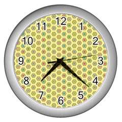 Hexagonal Pattern Unidirectional Yellow Wall Clock (silver) by HermanTelo