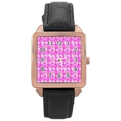 Maple Leaf Plant Seamless Pattern Rose Gold Leather Watch 