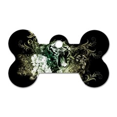 Awesome Tiger With Flowers Dog Tag Bone (two Sides) by FantasyWorld7