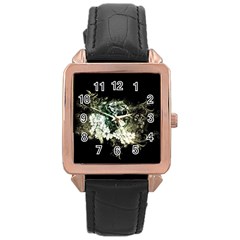 Awesome Tiger With Flowers Rose Gold Leather Watch  by FantasyWorld7