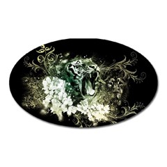 Awesome Tiger With Flowers Oval Magnet by FantasyWorld7