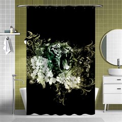 Awesome Tiger With Flowers Shower Curtain 48  X 72  (small)  by FantasyWorld7