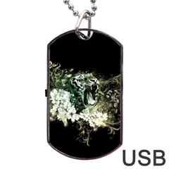 Awesome Tiger With Flowers Dog Tag Usb Flash (one Side) by FantasyWorld7