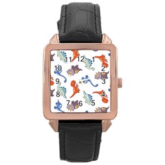 Pattern Dinosaurs Rose Gold Leather Watch  by HermanTelo