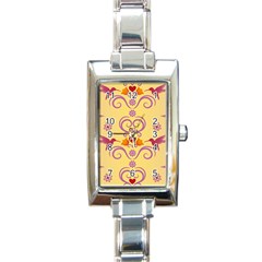 Pattern Bird Flower Rectangle Italian Charm Watch by HermanTelo